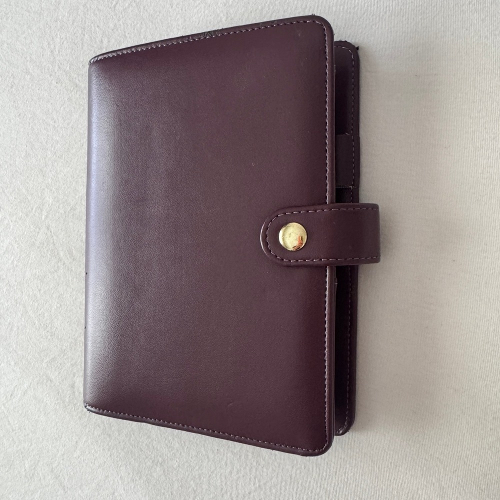Burgundy Faux Leather 6 Ring Personal Organizer Planner w/ Inserts Gold Tone Y2K